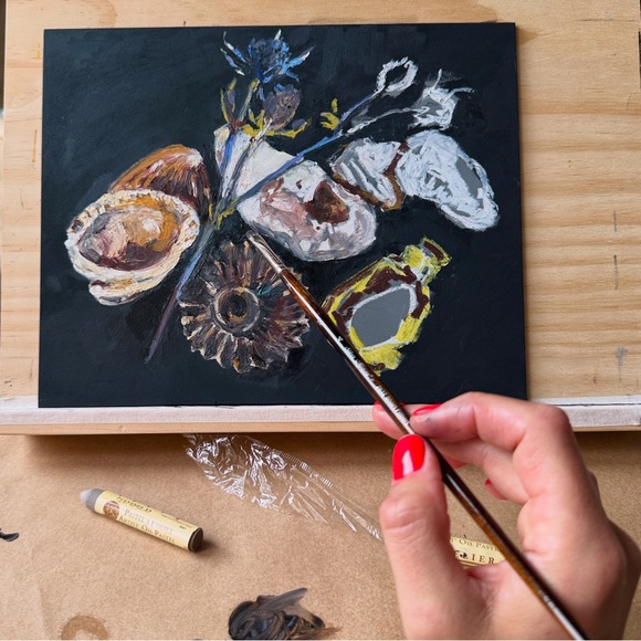 Original Oil Painting on panel, Seashell Still Life artwork, unframed wall art - Picture 3 of 4